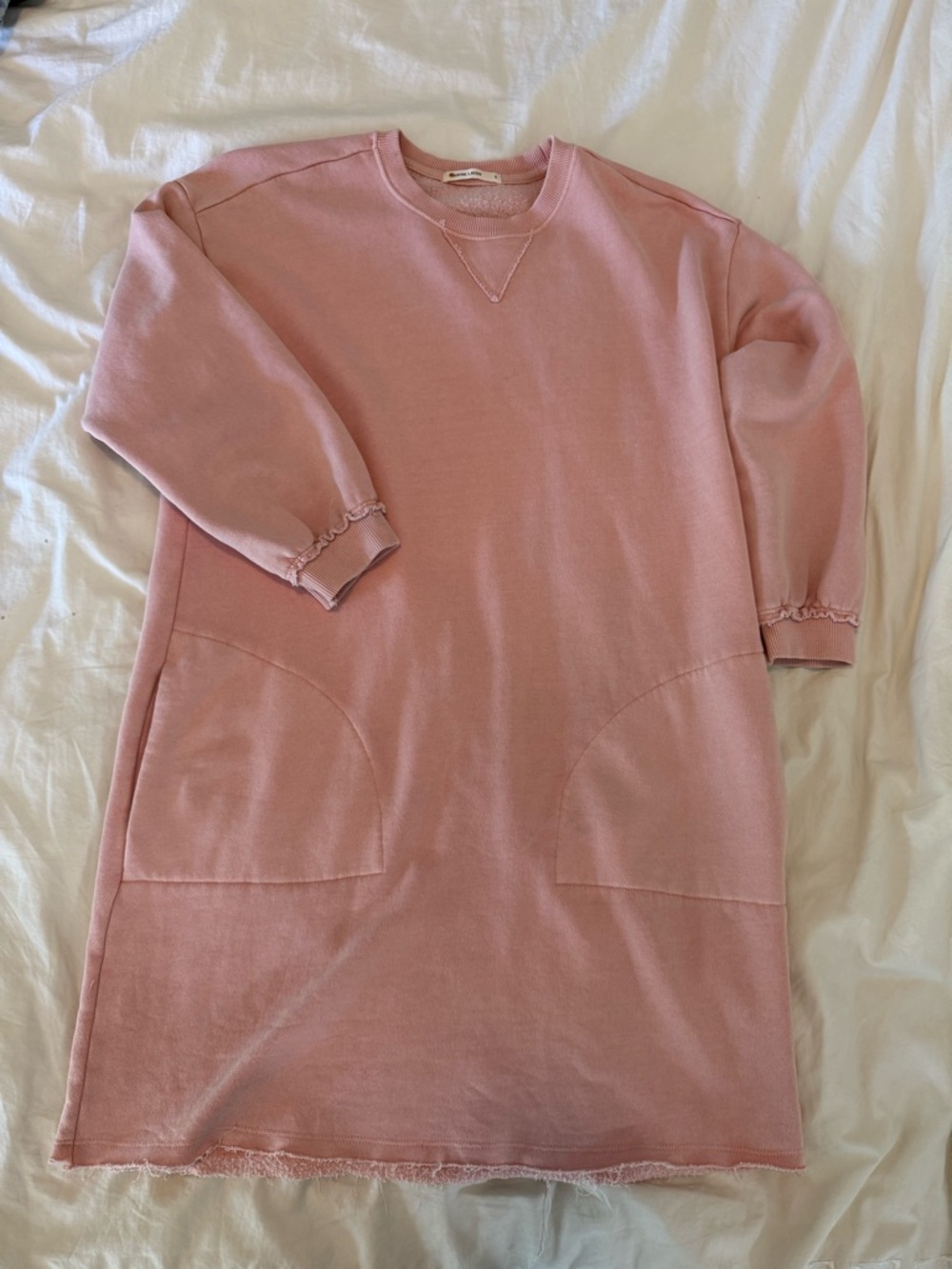 Pink 3/4 sleeve Marine Kayer Sweatshirt Dress with Front Pockets